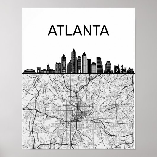 Atlanta Georgia City Skyline met kaart Poster (Voorkant)