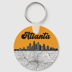 Atlanta Georgia City Skyline met kaart Sleutelhanger