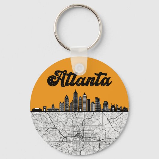 Atlanta Georgia City Skyline met kaart Sleutelhanger (Voorkant)