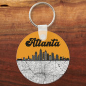 Atlanta Georgia City Skyline met kaart Sleutelhanger (Voorkant)