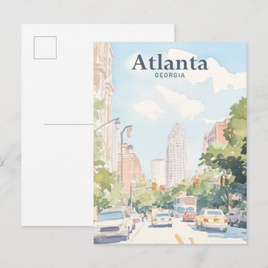 Atlanta Georgia Gouache Schilderillustratie Reizen Briefkaart (Voorkant / Achterkant)