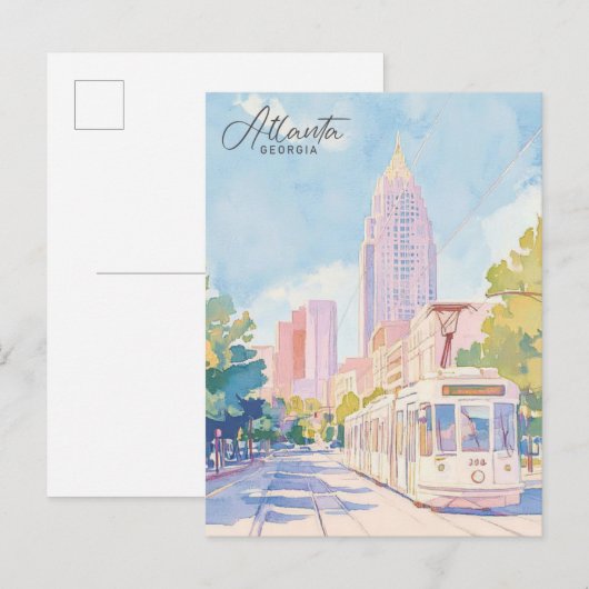 Atlanta Georgia Gouache Schilderillustratie Reizen Briefkaart (Voorkant / Achterkant)
