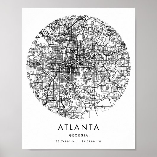 Atlanta Georgia Minimal Modern Circle Street Map Poster (Voorkant)