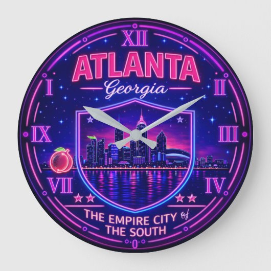 Atlanta Georgia Neon Skyline  Grote Klok (Voorkant)