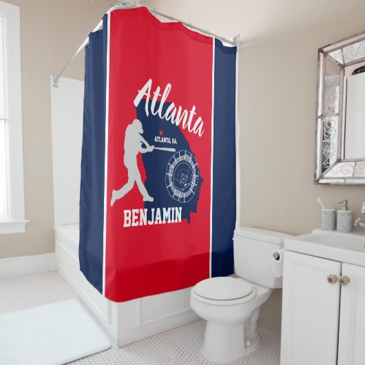 Atlanta Georgia Red en Navy Baseball Douchegordijn (In situ)