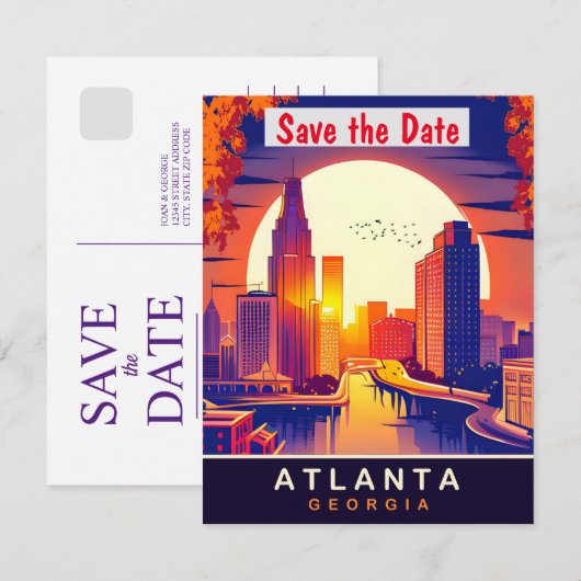 Atlanta, Georgia, Reizen Briefkaart, Save The Date (Voorkant / Achterkant)