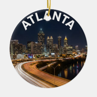 Atlanta Georgia Silhouette, Nachtelijke Stadslicht Keramisch Ornament