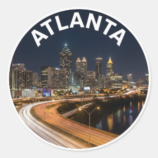 Atlanta Georgia Silhouette, Nachtelijke Stadslicht Ronde Sticker