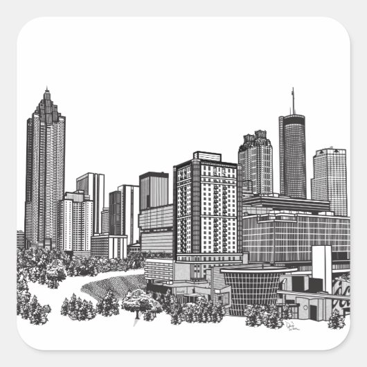 Atlanta Georgia Skyline Art Vierkante Sticker (Voorkant)
