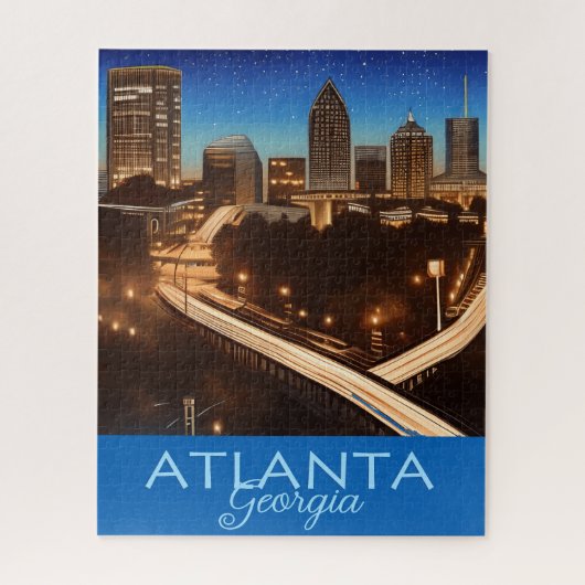 Atlanta Georgia Skyline Blue en Gold Evening Legpuzzel (Verticaal)