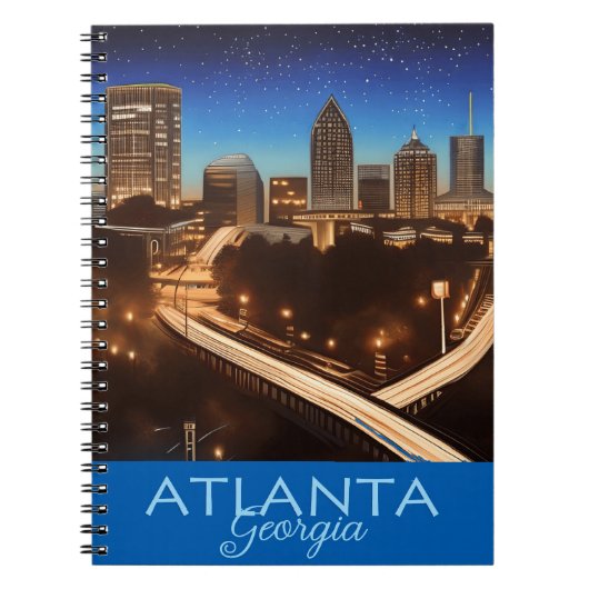 Atlanta Georgia Skyline Blue en Gold Evening Notitieboek (Voorkant)