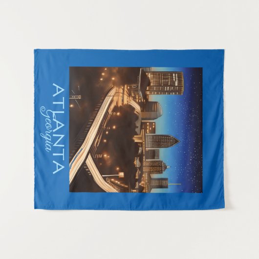 Atlanta Georgia Skyline Blue en Gold Evening Wandkleed (Voorkant (horizontaal))