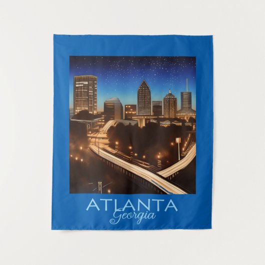 Atlanta Georgia Skyline Blue en Gold Evening Wandkleed (Voorkant)