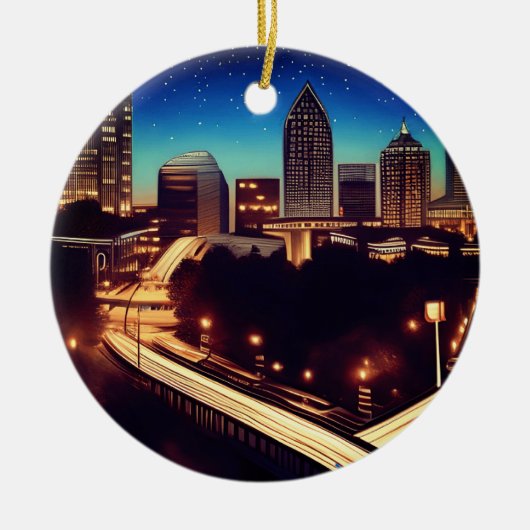 Atlanta Georgia Skyline Blue Starry Evening Keramisch Ornament (Voorkant)
