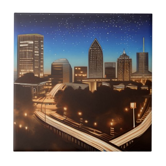 Atlanta Georgia Skyline Blue Starry Evening Tegeltje (Voorkant)