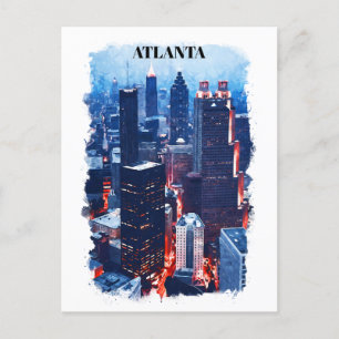 Atlanta Georgia Skyline City Uitzicht Waterverf Briefkaart