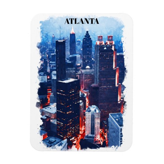 Atlanta Georgia Skyline City Uitzicht Waterverf Magneet (Verticaal)