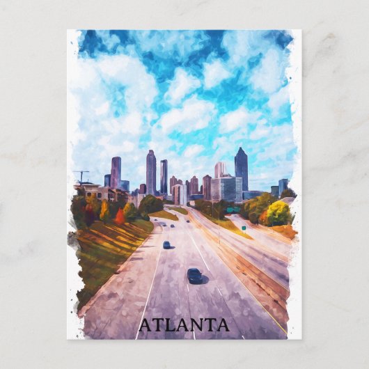 Atlanta Georgia Skyline City Waterverf Briefkaart (Voorkant)