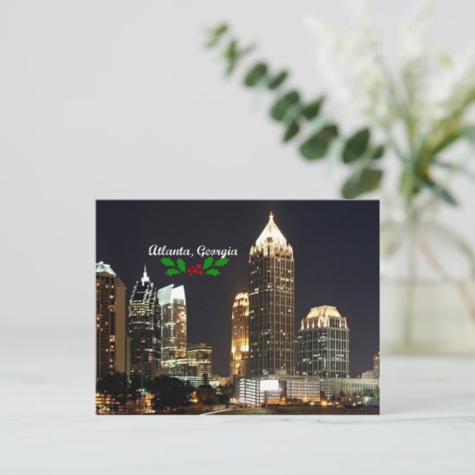 Atlanta, Georgia Skyline met kerst holly Briefkaart (Staand voorkant)