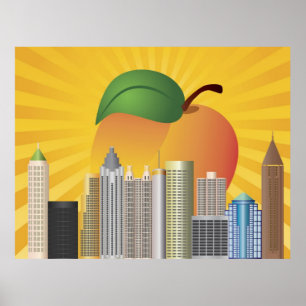 Atlanta Georgia Skyline met Peach Illustration Po Poster