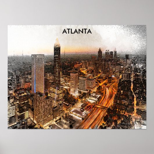 Atlanta Georgia Skyline Panorama Uitzicht Poster (Voorkant)