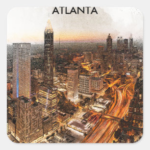 Atlanta Georgia Skyline Panorama Uitzicht Vierkante Sticker