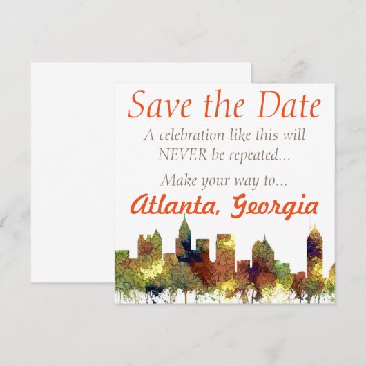 Atlanta Georgia Skyline SG-Safari Buff Save The Date (Voorkant / Achterkant)