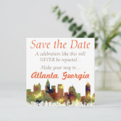 Atlanta Georgia Skyline SG-Safari Buff Save The Date (Staand voorkant)