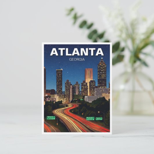 Atlanta Georgia tijdens nachtelijke reizen Briefkaart (Staand voorkant)