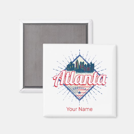 Atlanta Georgia United States Retro Skyline Magneet (Voorkant / Achterkant)
