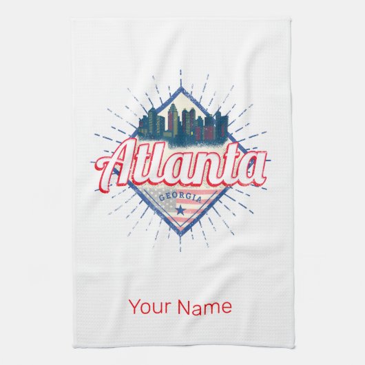 Atlanta Georgia United States Retro Skyline Theedoek (Verticaal)