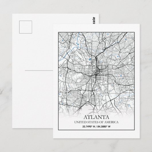 Atlanta Georgia USA Travel City Map Briefkaart (Voorkant / Achterkant)