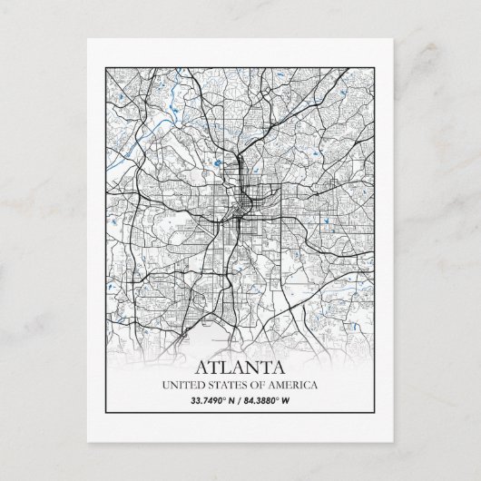 Atlanta Georgia USA Travel City Map Briefkaart (Voorkant)