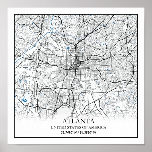 Atlanta Georgia USA Travel City Map Poster (Voorkant)