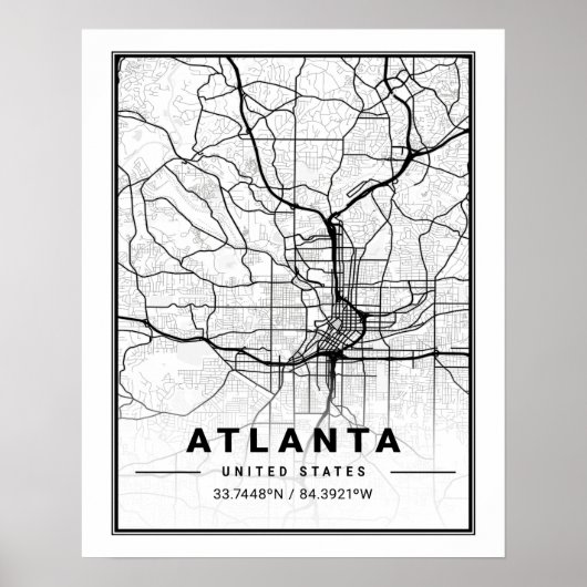 Atlanta Georgia USA Travel City Map Poster (Voorkant)