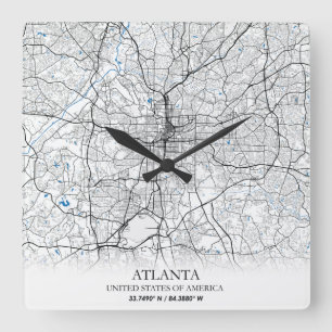 Atlanta Georgia USA Travel City Map Vierkante Klok
