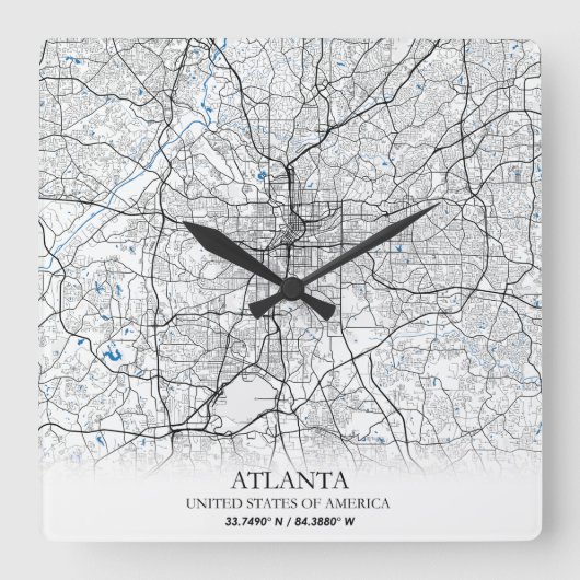 Atlanta Georgia USA Travel City Map Vierkante Klok (Voorkant)