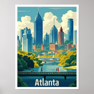 Atlanta Georgia USA Vintage Travel Illustratie Poster