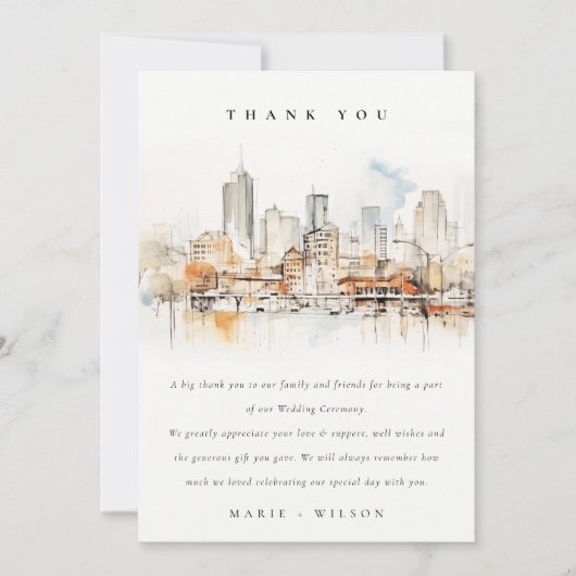 Atlanta Georgia Waterverf Landscape Wedding Bedankkaart (Voorkant)