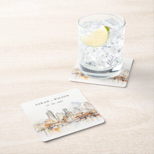 Atlanta Georgia Waterverf Landscape Wedding Kartonnen Onderzetters (Insitu)