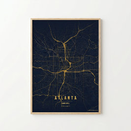 Atlanta Goud Kaart Print Georgia Wandkunst Poster 