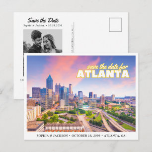 Atlanta Huwelijk Save the Date Skyline Prentbrief Briefkaart