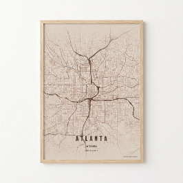 Atlanta Kaart Print Georgia Stad Wallart Poster Ca