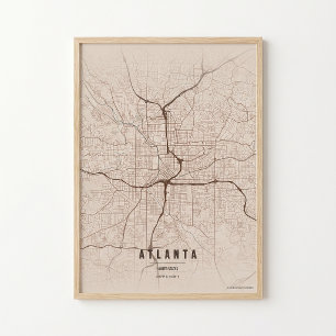 Atlanta Kaart Print Georgia Stad Wallart Poster Ca