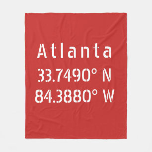 Atlanta Latitude & Longitude Red Fleece Deken