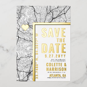 Atlanta Liefdeszoeker Huwelijk Save the Date Folie Uitnodiging