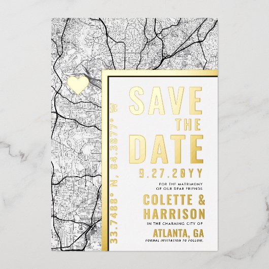 Atlanta Liefdeszoeker | Huwelijk Save the Date Folie Uitnodiging (Voorkant)