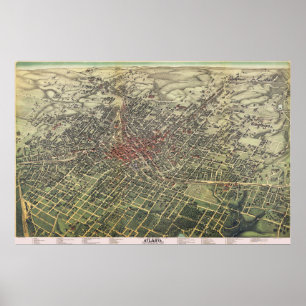 Atlanta Map, 1882, Replica Poster
