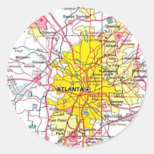 Atlanta Map Ronde Sticker (Voorkant)