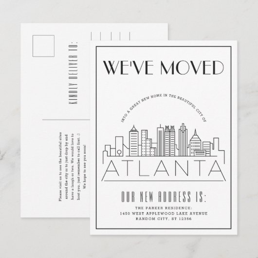 Atlanta | Moderne Deco Stad | Adres Gewijzigd Aankondigingskaart (Voorkant / Achterkant)